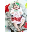 Xmas White Long Sleeve Baby Bodysuit Minnie Dots White Pettiskirt & Rhinestone Christmas Stocking & Kelly Green Headband Christmas Tree Bow JS4170